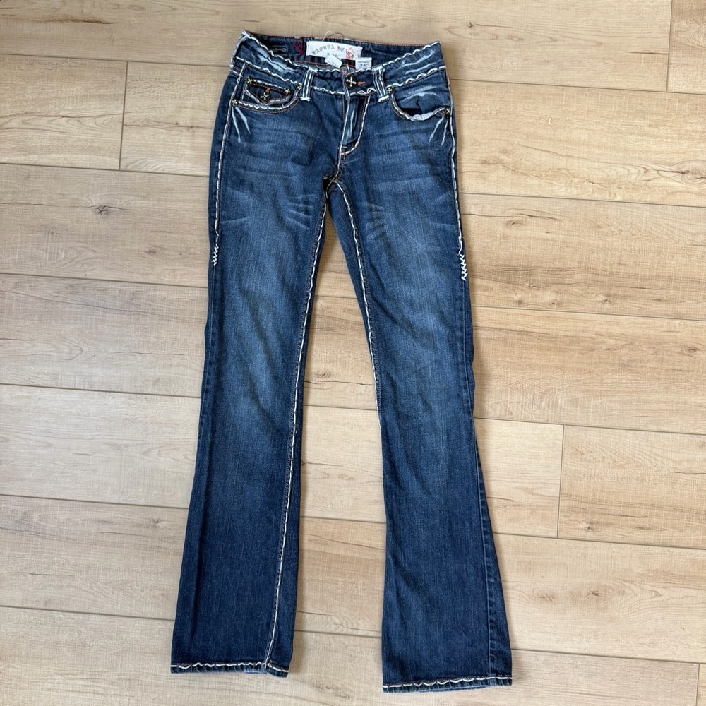 Laguna Beach Jean Co. Women's White Stitch Dark Straight Leg Jeans Sz 24 Women